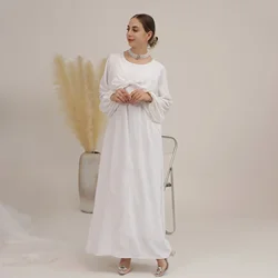 Abaya cetim branco interior para mulheres, vestido de baixo, Abayas Robe islâmico, manga comprida preta, vestidos muçulmanos, Dubai, Turquia, árabe