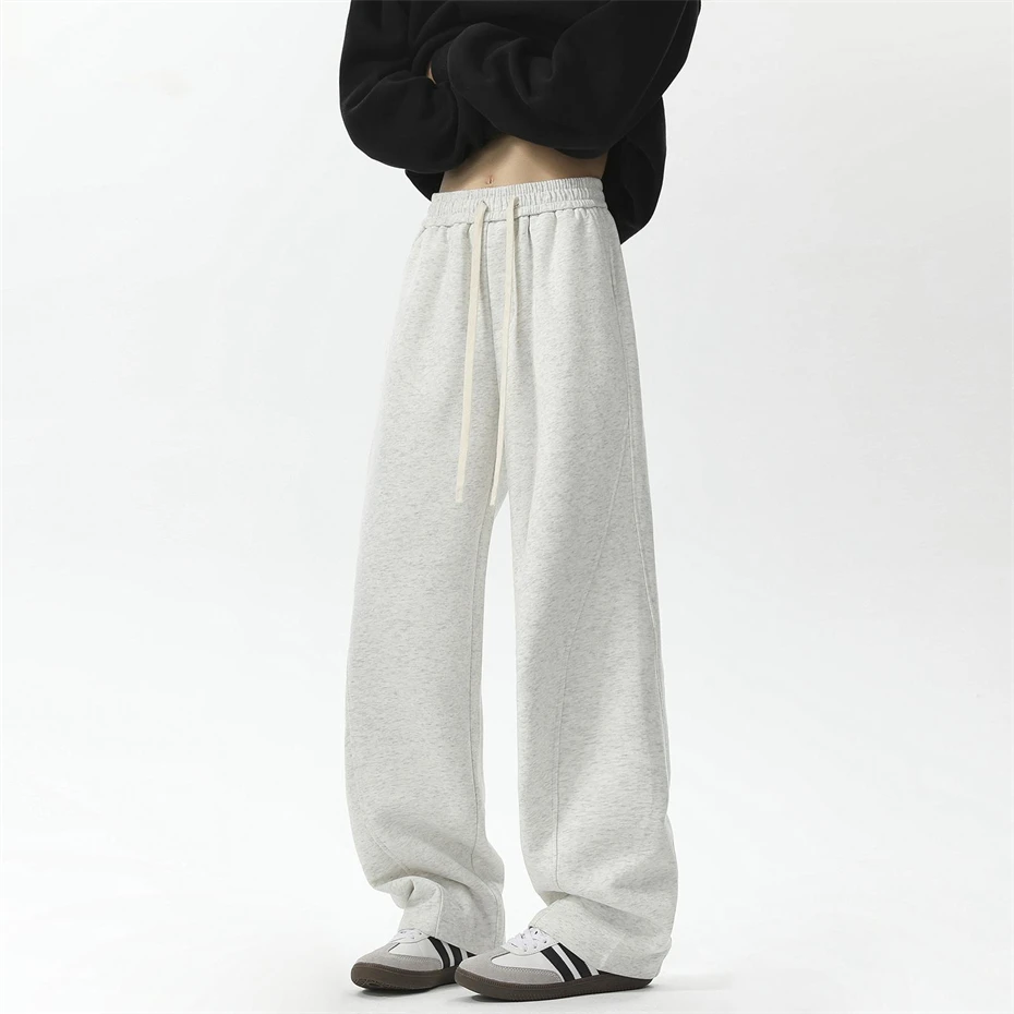 ผู้ชายกางเกงผ้าฝ้ายกางเกงบุรุษสีทึบ Hip Hop Sweatpants หลวมสบายๆตรงกางเกงขากว้าง Streetwear Mens เสื้อผ้า