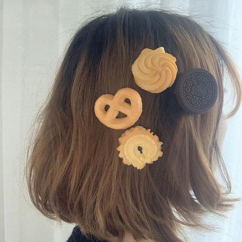 Novelty Hair Decorate Barrettes Funny Hair Clips Cute Creative Simulation Cookies Hairpins Women Girls Fashion Hair Accessories