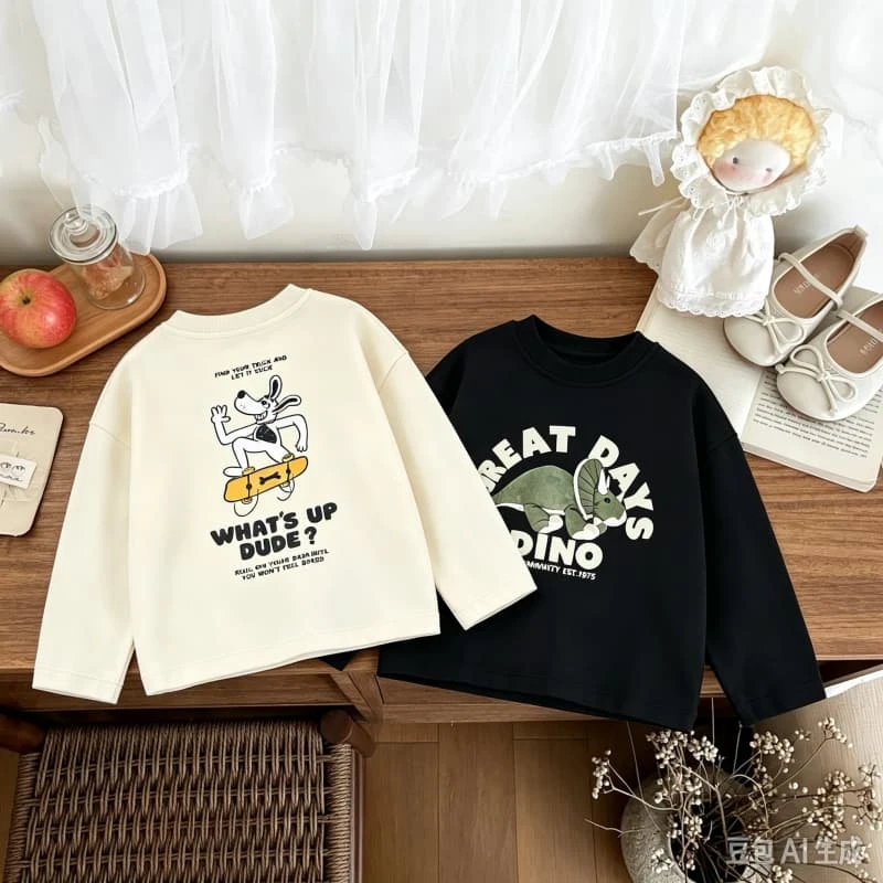 2 3 4 5 6 7Years Old Child Printing Tees Long-sleeved Tops Outer Wear Simple All-match Bottoming Shirt Baby New Design T-shirt