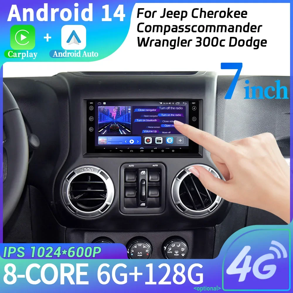 7inch For Jeep Cherokee Compasscommander Wrangler 300c Dodge Kaliber Liberty 2008-2011 Android Car Radio BT Carplay Touch Screen