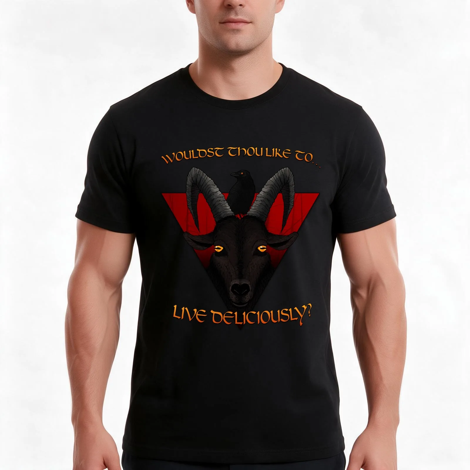Black Phillip - Wouldst thou like to live deliciously? T-Shirt, Summer Casual Cotton Tee, Oversized Streetwear Tops, 100% Cotton