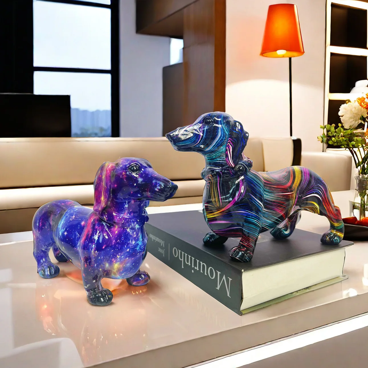 Resin Graffiti Dog Statue Mode - Home Decor Resin 评论和价格