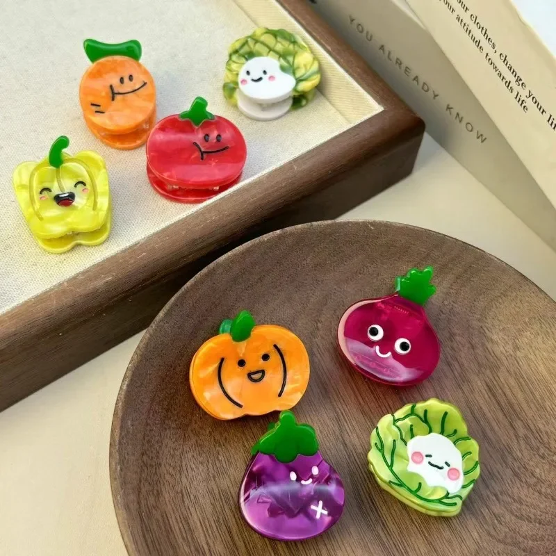 New Cute Cartoon Vegetables Hair Claw Acetate Summer Small Pumpkin Eggplant Crab Hair Clips for Woman Korean Hair Accessories