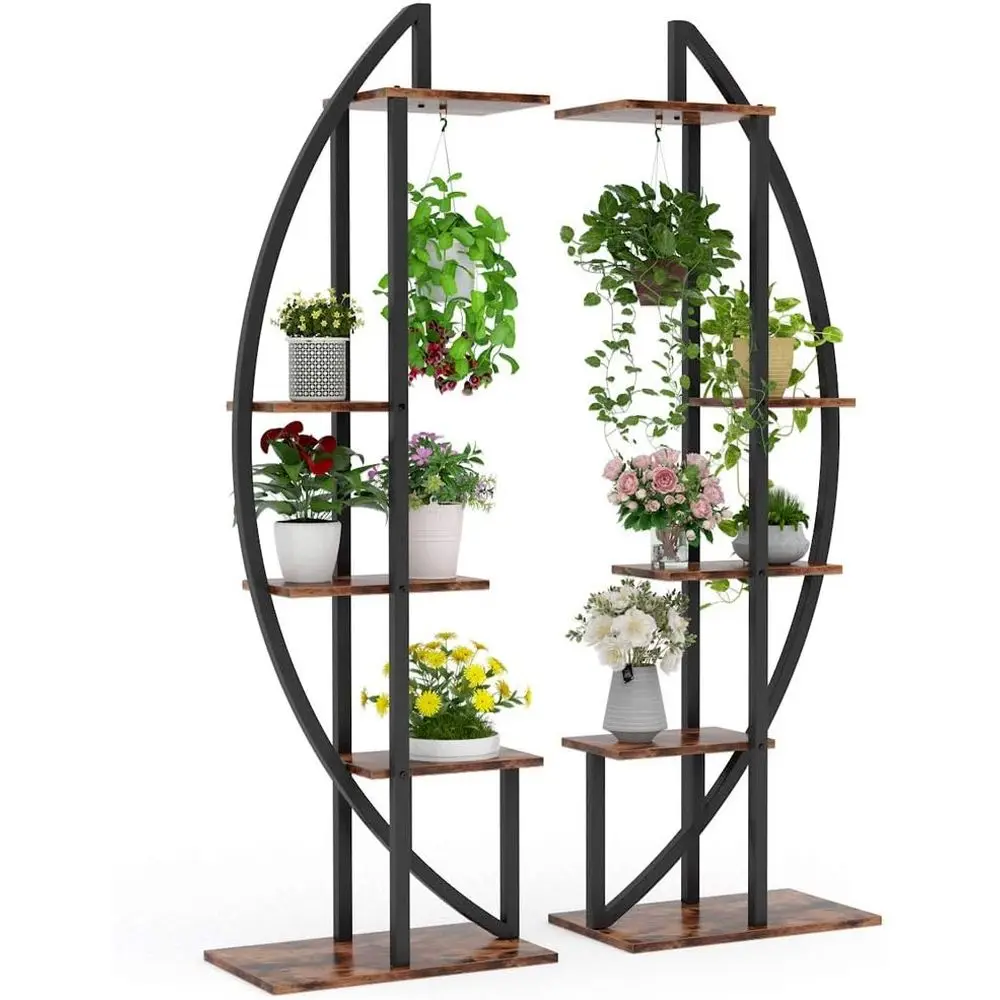 

2-Piece Vintage Curved 5-Tier Plant Stand Set for Bonsai, Indoor Garden, or Balcony Use