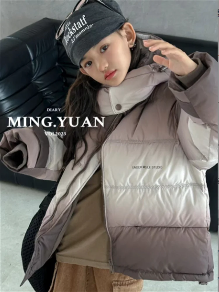 Children's down jacket winter new warm gradual color loose thickened coat for boys and girls winter