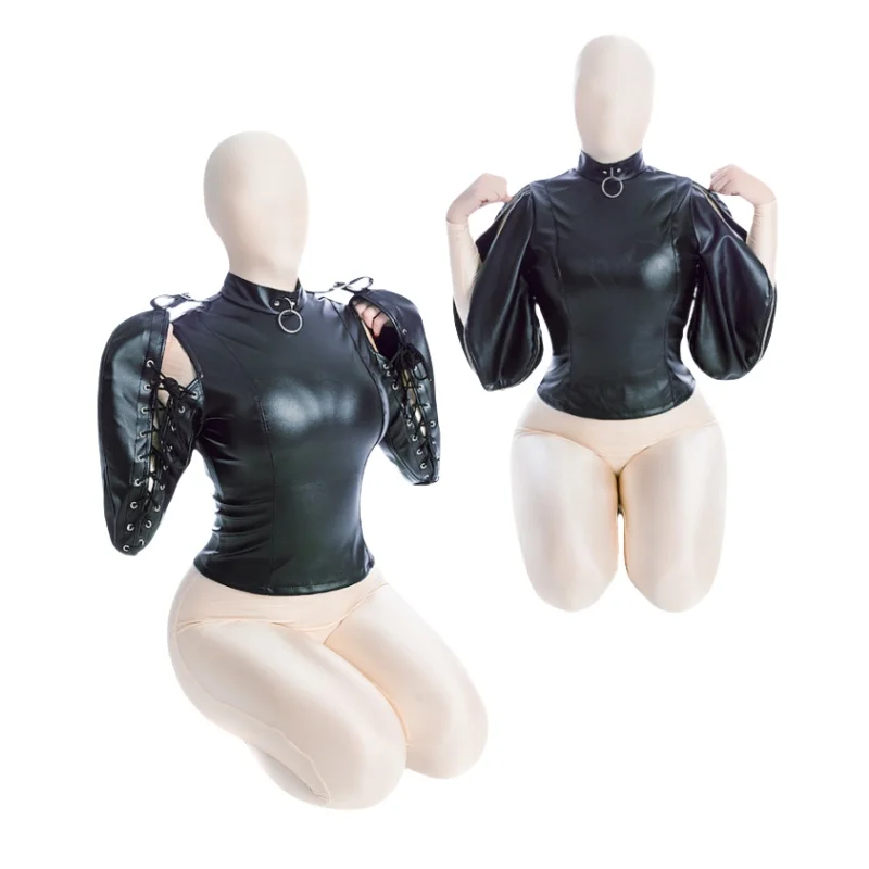 Adult BDSM Bondage Sexy Costumes with PU Leather Upper Body Fully Restraint Cam…