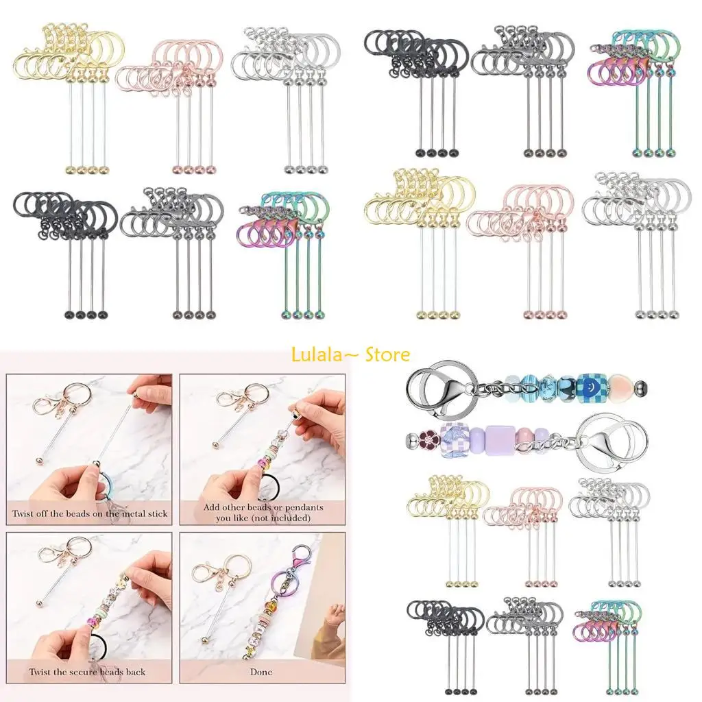 Y4QA 24PCS Blank Keychain Kits for  Beading Keychain Handmade Keyring Crafting Kits Creative Keychain Gifts Making Supply