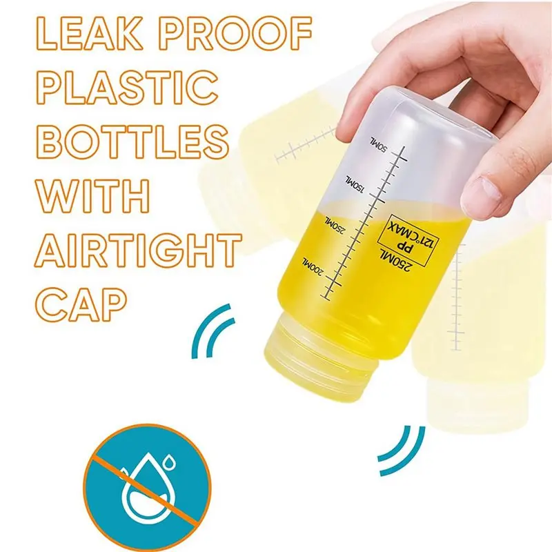 ABUI-8Pcs Plastic Bottles With Airtight Caps 8Oz/250Ml,Wide Mouth Liquid Containers, Reusable PP Graduated Plastic Bottles view 6