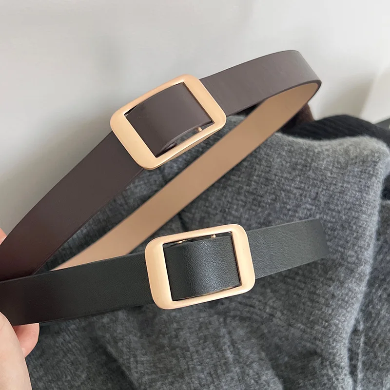 

Регулируемый квадратный ремень с пряжкой, простой повседневный универсальный кожаный ремень для мужчин и женщин, модный аксессуар для блогеров.