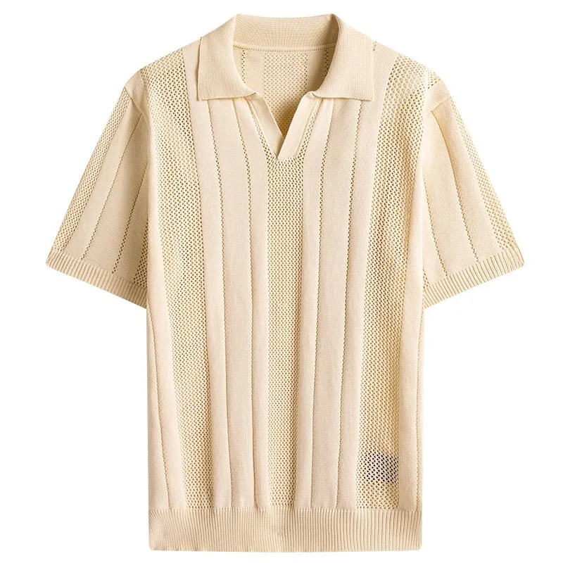 Men Short Sleeve Knit Polo Shirt  T-Shirt Summer Casual  Loose Fit Comfortable Colour Blocking Compassionate Comfortable
