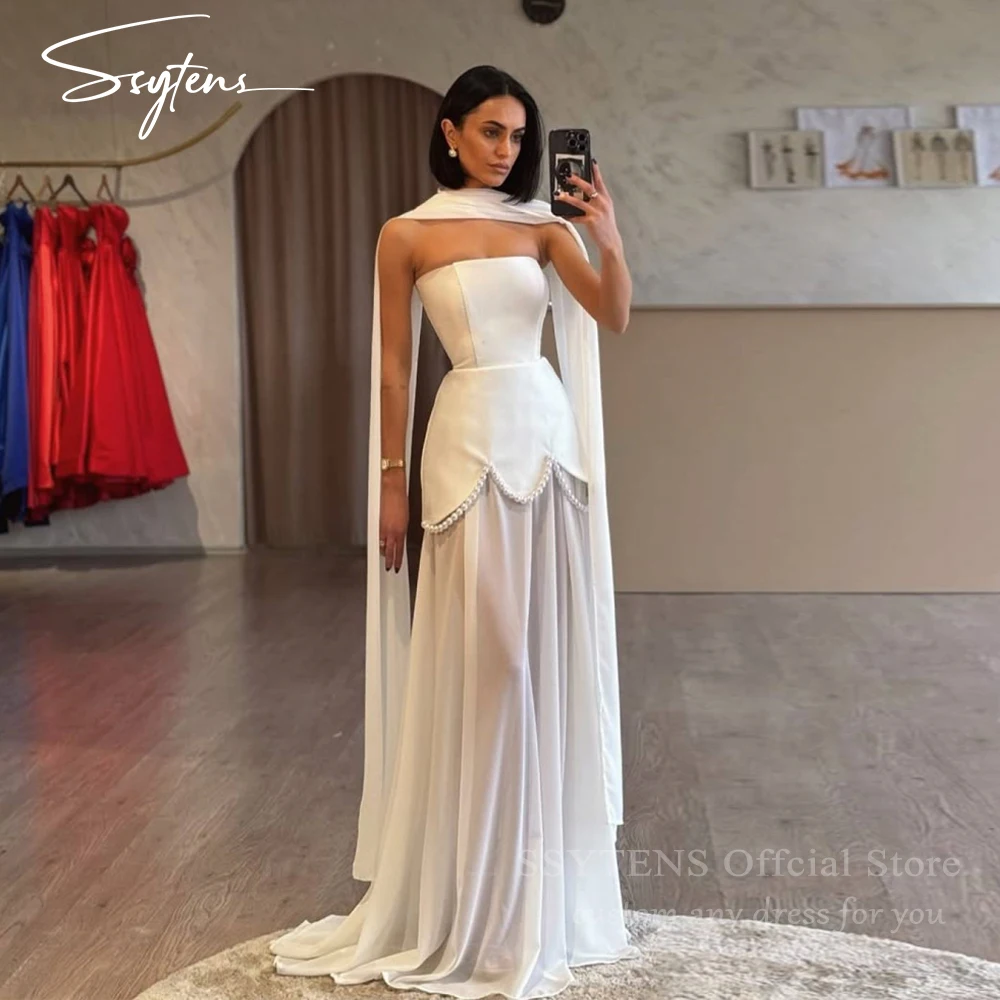 

Роскошные длинные свадебные платья SSYTENS цвета слоновой кости без рукавов с жемчугом, А-силуэт, вечерние платья для невесты в пол, на заказ