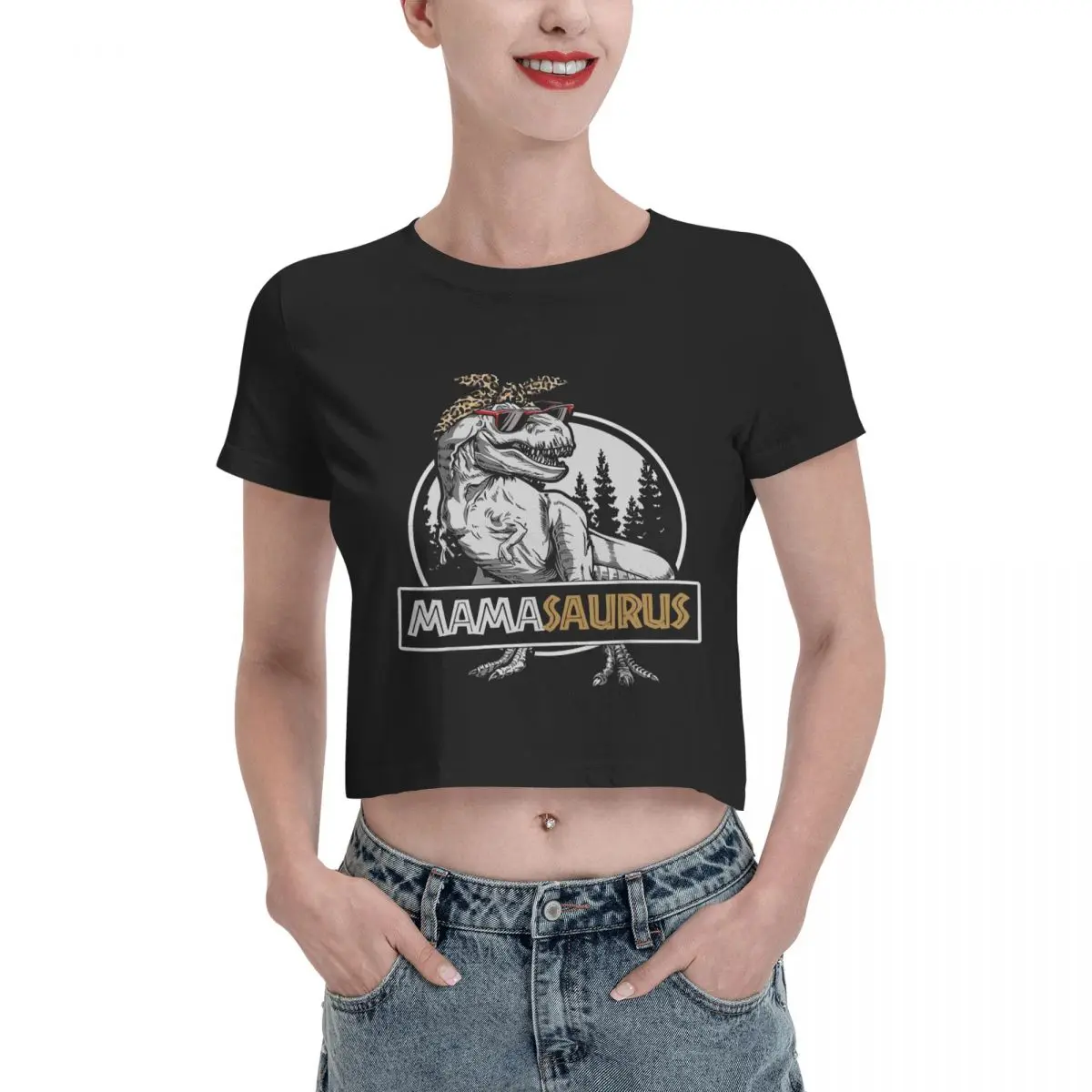 Mamasaurus Tshirt Cartoon Graphic Tees Female Crop Top,Leak navel T-shirt