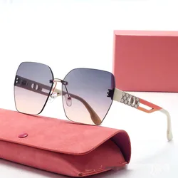 2025 new khaki print frameless cut edge large frame fashion sunglasses for women gradient polygonal sunglasses(DS-8170)
