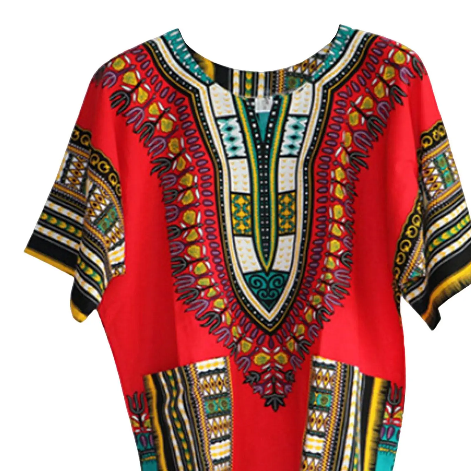 African Traditional Dashiki T Shirt Floral Geometric Print Cotton Blend Loose Fit Unisex Clothing for Men Women Casual Summer view 3
