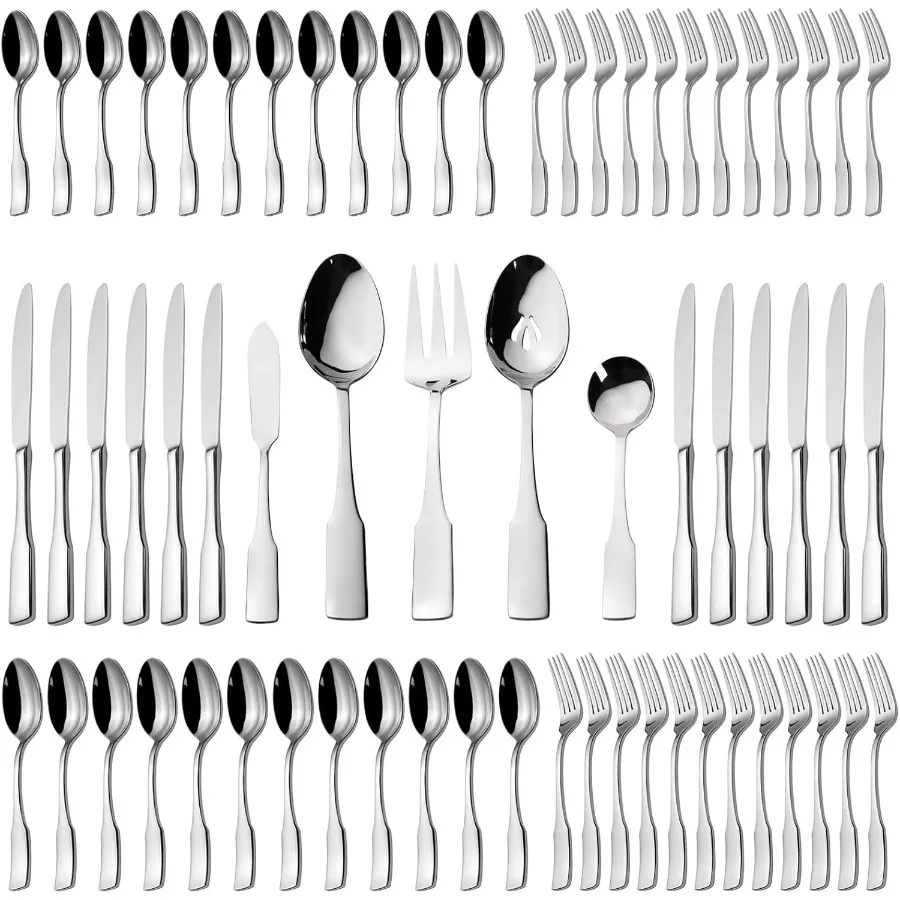 

Kate 65Piece Silverware With UtensilServing Set Service for 12 Stainless Steel Flatware Mirror Polished Cutlery Dishwasher Safe