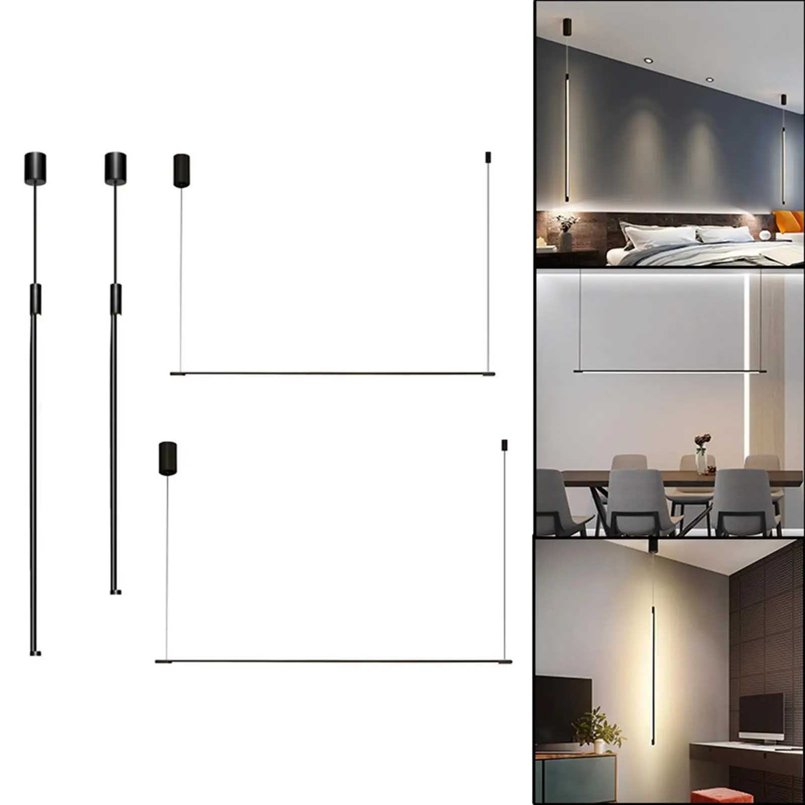 

Минималистичные черные алюминиевые длинные подвесные люстры для декора гостиной, светодиодные потолочные светильники