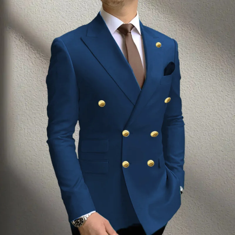 

Men's Double Breasted blue Suit Jacket Black business suit jacket Spring and Autumn slim fit solid color men's suit coat