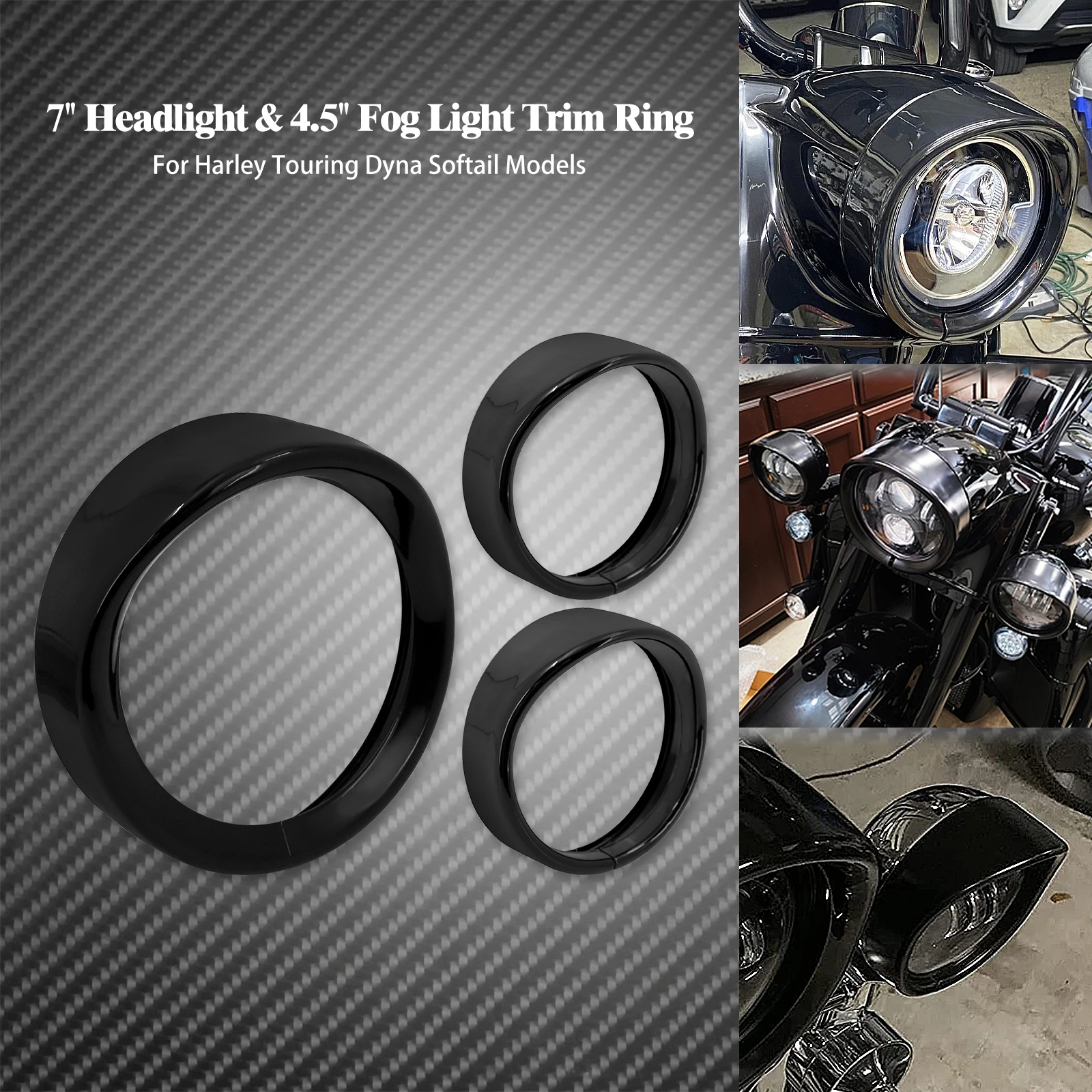 Motorrad LED 7 "Scheinwerfer Ring Lünette Visier 4,5" Nebel Licht Lampe Trim Abdeckung Glanz Schwarz Für Harley Softail Touring straße Glide