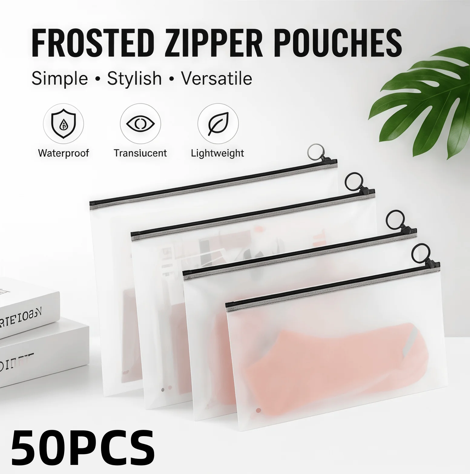 50pcs Black Pull Ring Frosted Zipper Bags Socks Underwear Product Packaging Bags EVA Swimsuit Wig Seal Bags Customizable Logo