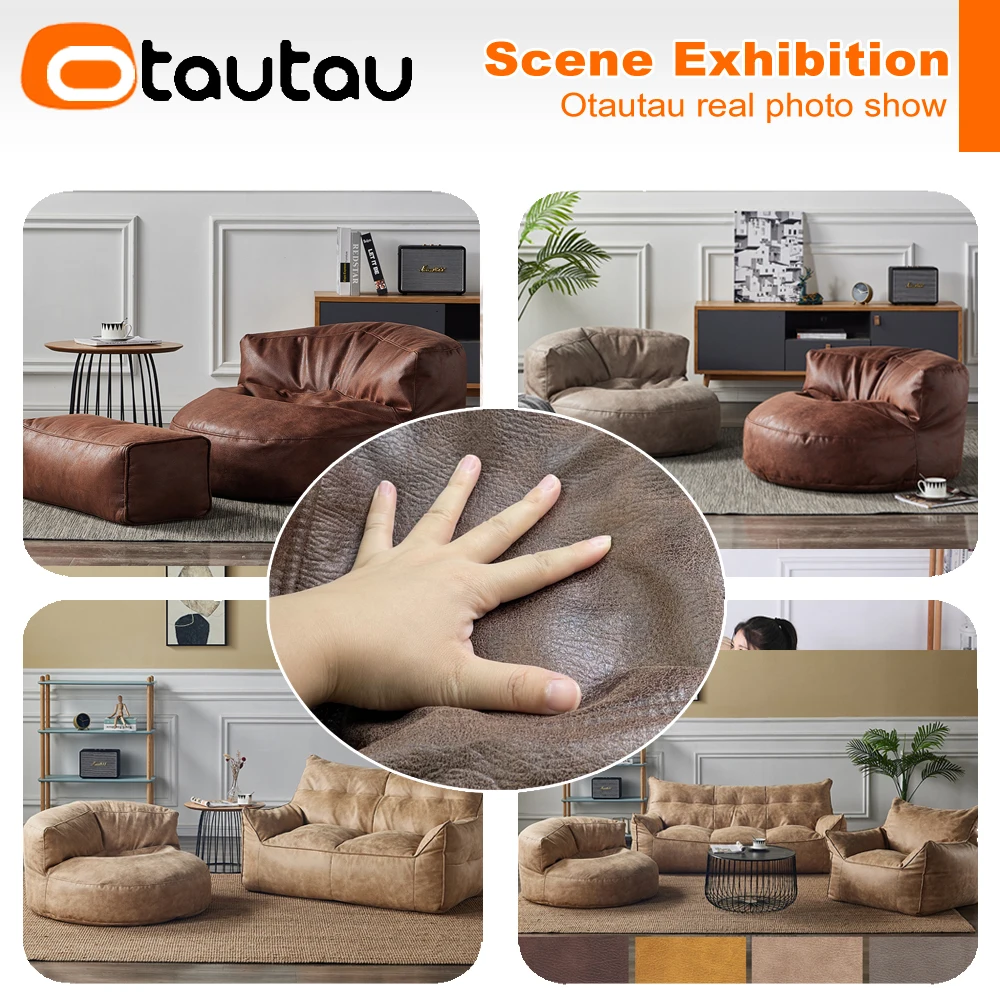 OTAUTAU Single Sofa Cover Faux Suede Leather Lazy Bean Bag Sac Pouf Chair No Filler Beanbag Corner Seat Recliner Couch SF004