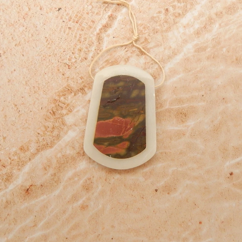 

Контрастный драгоценный камень, инкрустированный белым нефритом, многоцветный кулон из яшмы Пикассо, ювелирные изделия, 43x30x4 мм-12 г