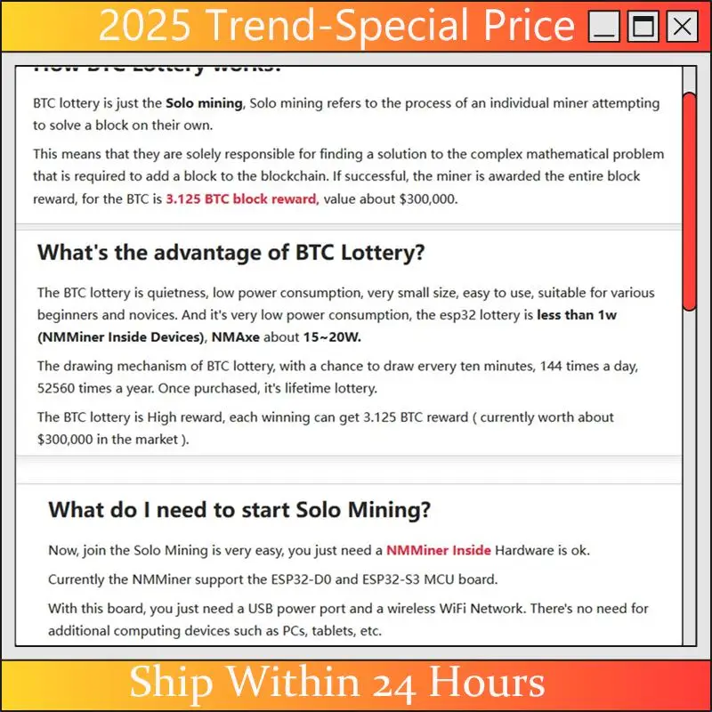 

2PCS Nmminer Miner 265KH/S USB Chain ESP32 Crypto Miner BTC Solo Lottery Miner Ammeter Tester USB-A Series Form Chain