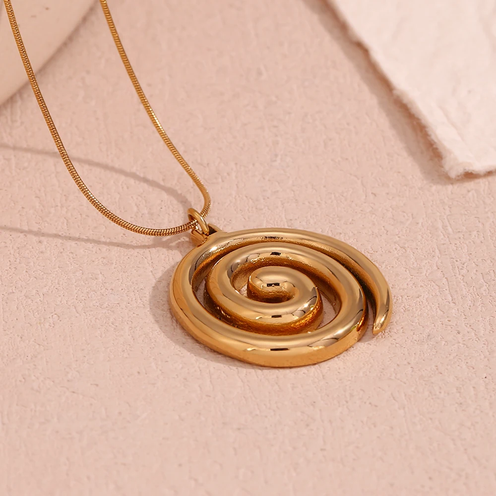 Snake Chain Vortex Spiral Pendant Necklace Waterproof Tarnish Free 18K Gold Plated Jewelry 316L Stainless Steel Accessories