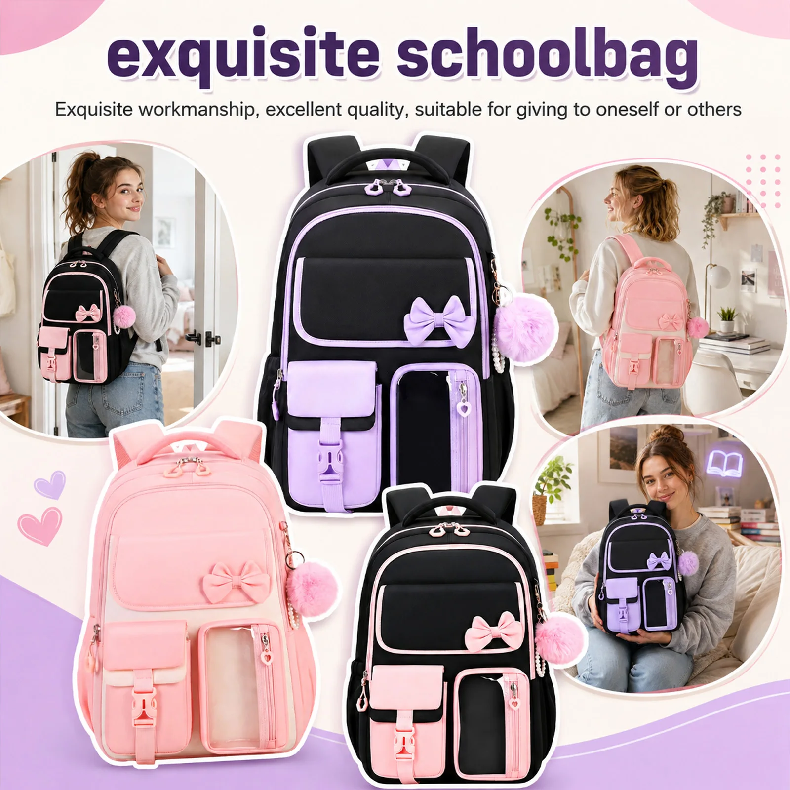 children's-fashion-backpack-student-girls-cute-bow-schoolbags-large-waterproof-laptop-backpacks-large-capability-schoolbag-﻿