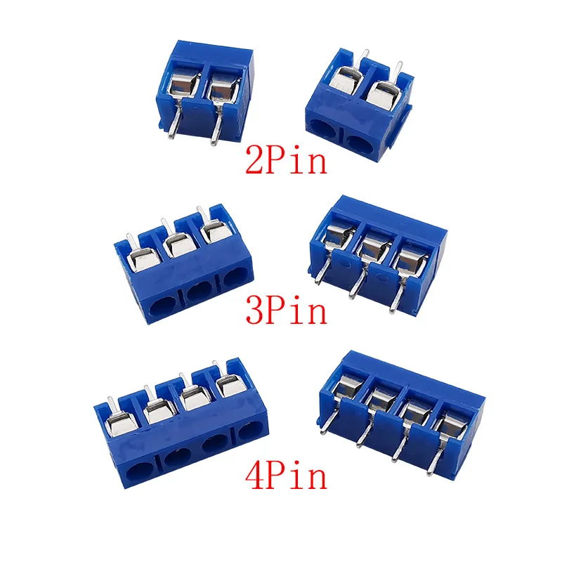 10Pcs KF-301 Pitch 5.0mm 2/3/4 Pin PCB Screw Terminal Block Connector Blue Straight Pin Screw PCB Terminal Block Wire Connectors