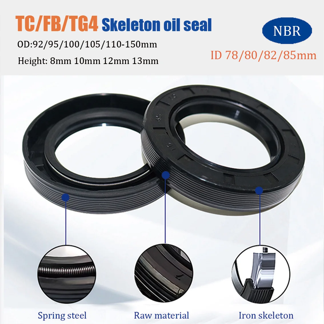 ID78/80/82/85mm NBR TC Double Lip Shaft Oil Seal OD 92-110mm Thickness 8-13mm Nitrile Butadiene Rubber Gasket Sealing Rings