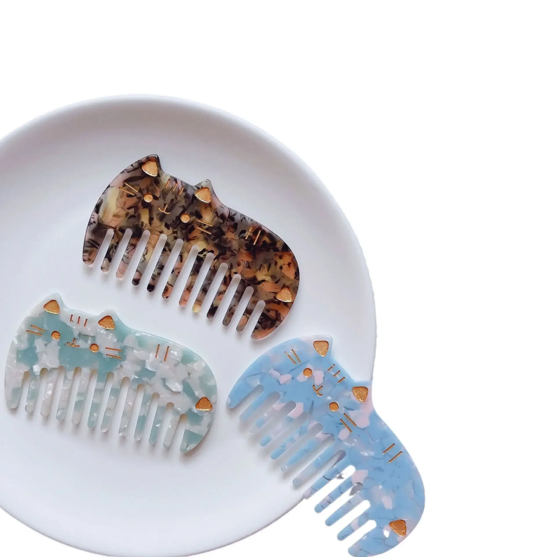 Cute Kawaii Cat Acetate Small Hair Combs Wide Tooth Hairdressing Comb Hair Brush for Women Girls Anti-static Hair Styling Tools