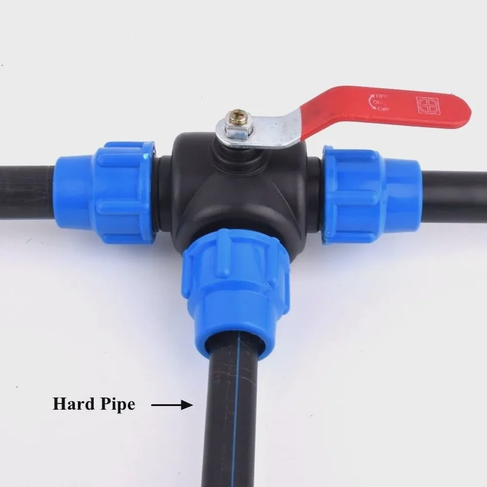 25 32 40 50mm PE Pipe Ball Valve Tee Quick Connector T Three Way Water Distribution Switch For Garden Agricultural Irrigation