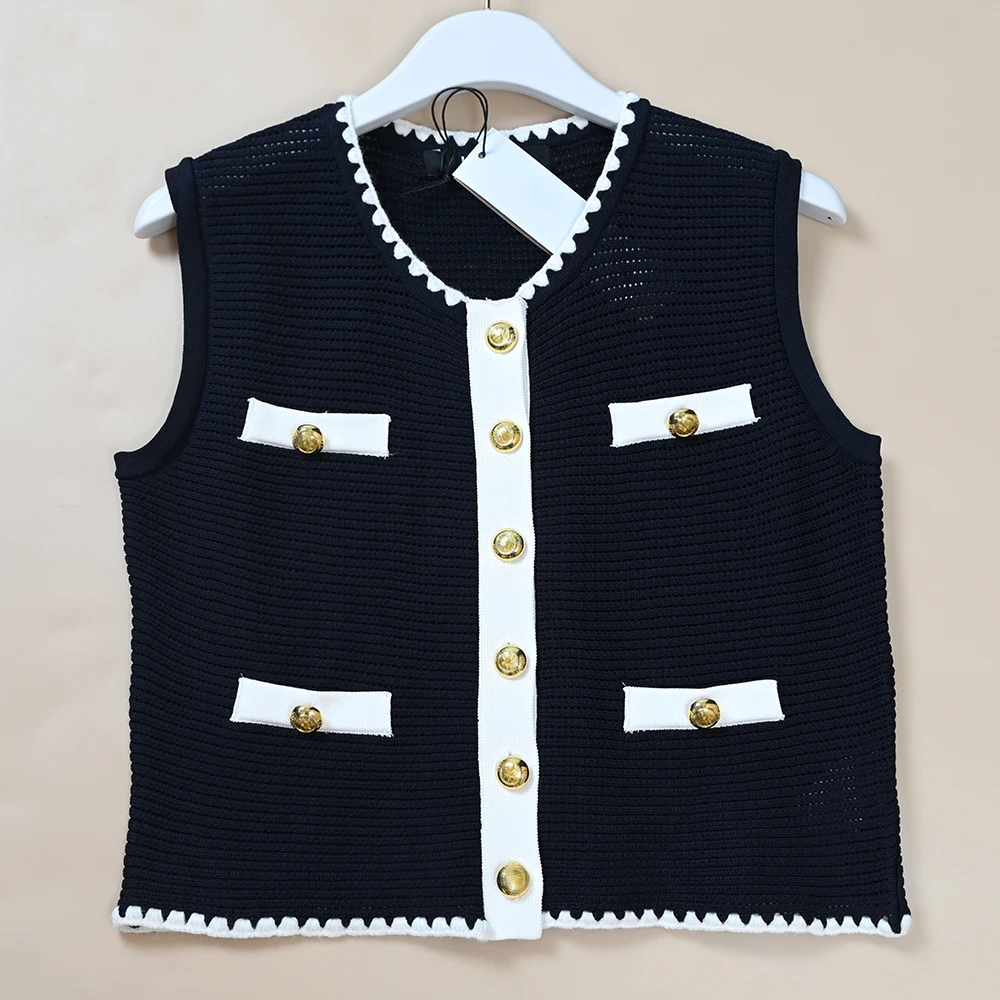 

Осенний новый женский вязаный жилет на одной пуговице, дизайнерская женская одежда, американский Sle, чистый цвет, круглый Ne