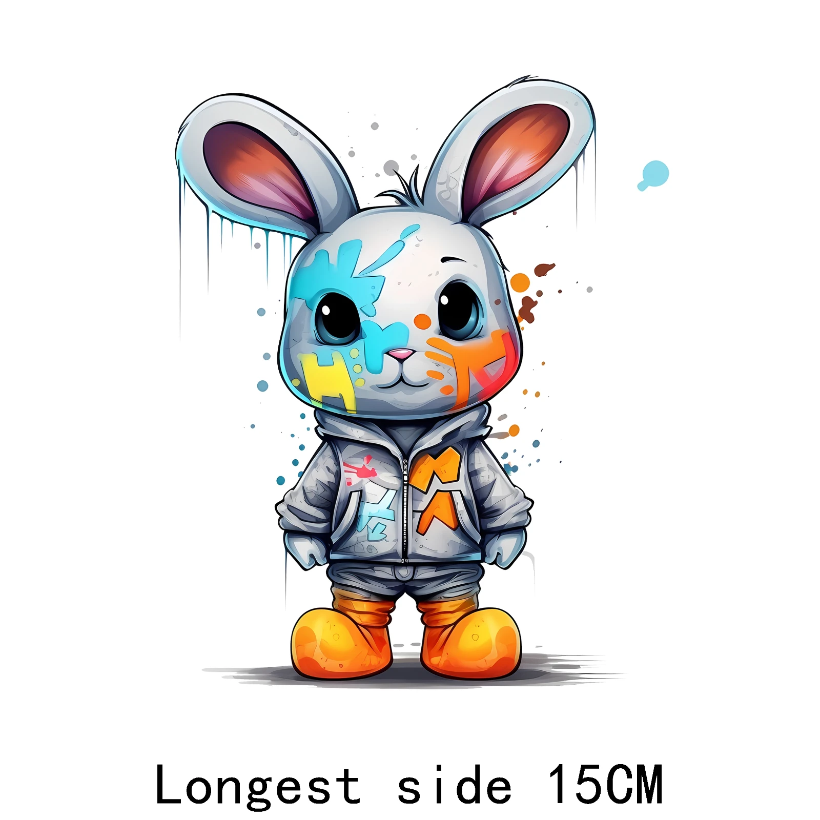 15CM cute little rabbit Iron Transfer Sticker Diy A-Level Washable Heat Press Printed Children\'s clothing decoration Patch
