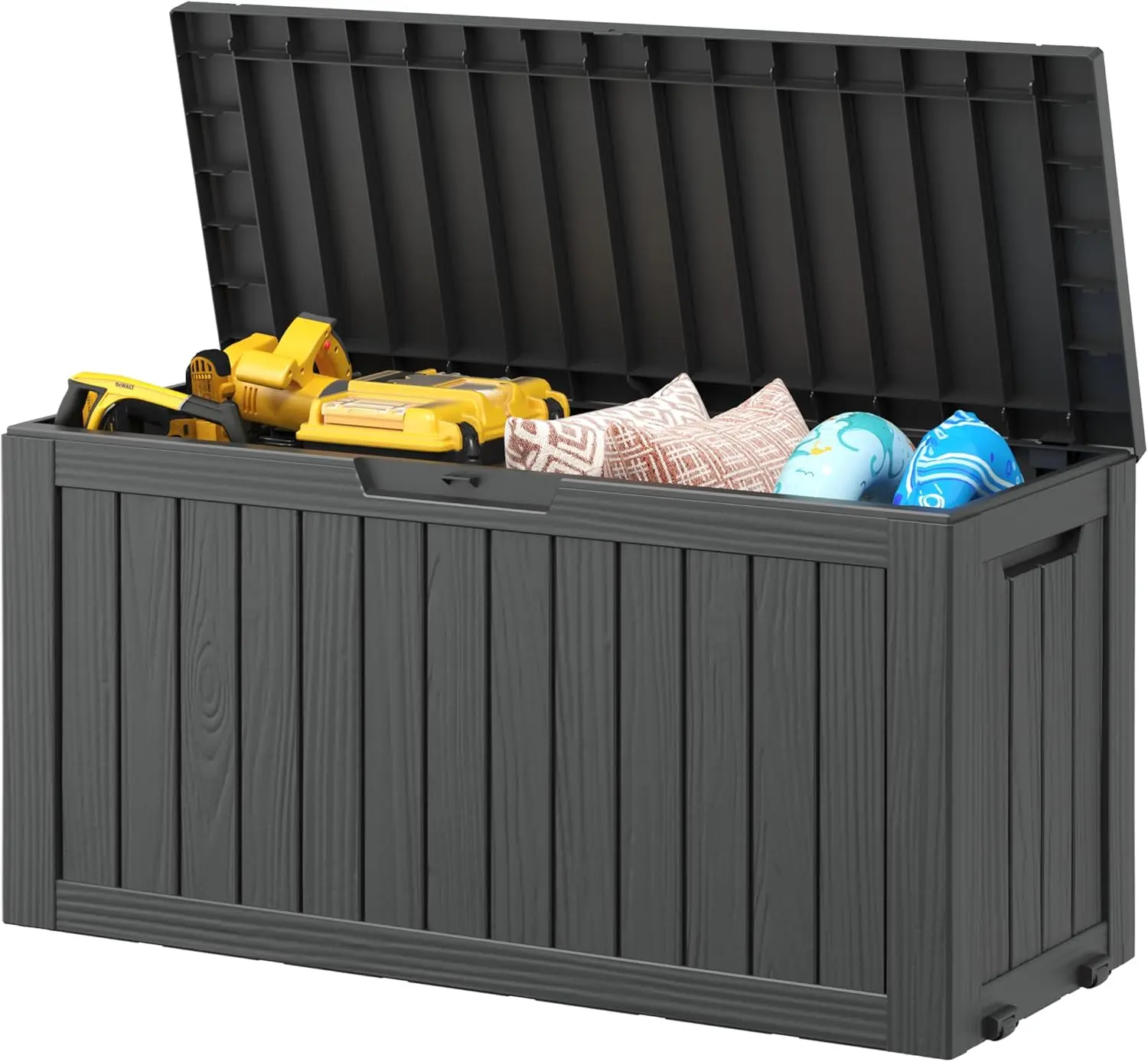 

Waterproof Outdoor Storage Box with Lockable Lid, Resin Deck Box for Indoor and Outdoor Use, 85 Gallon Capacity in Black