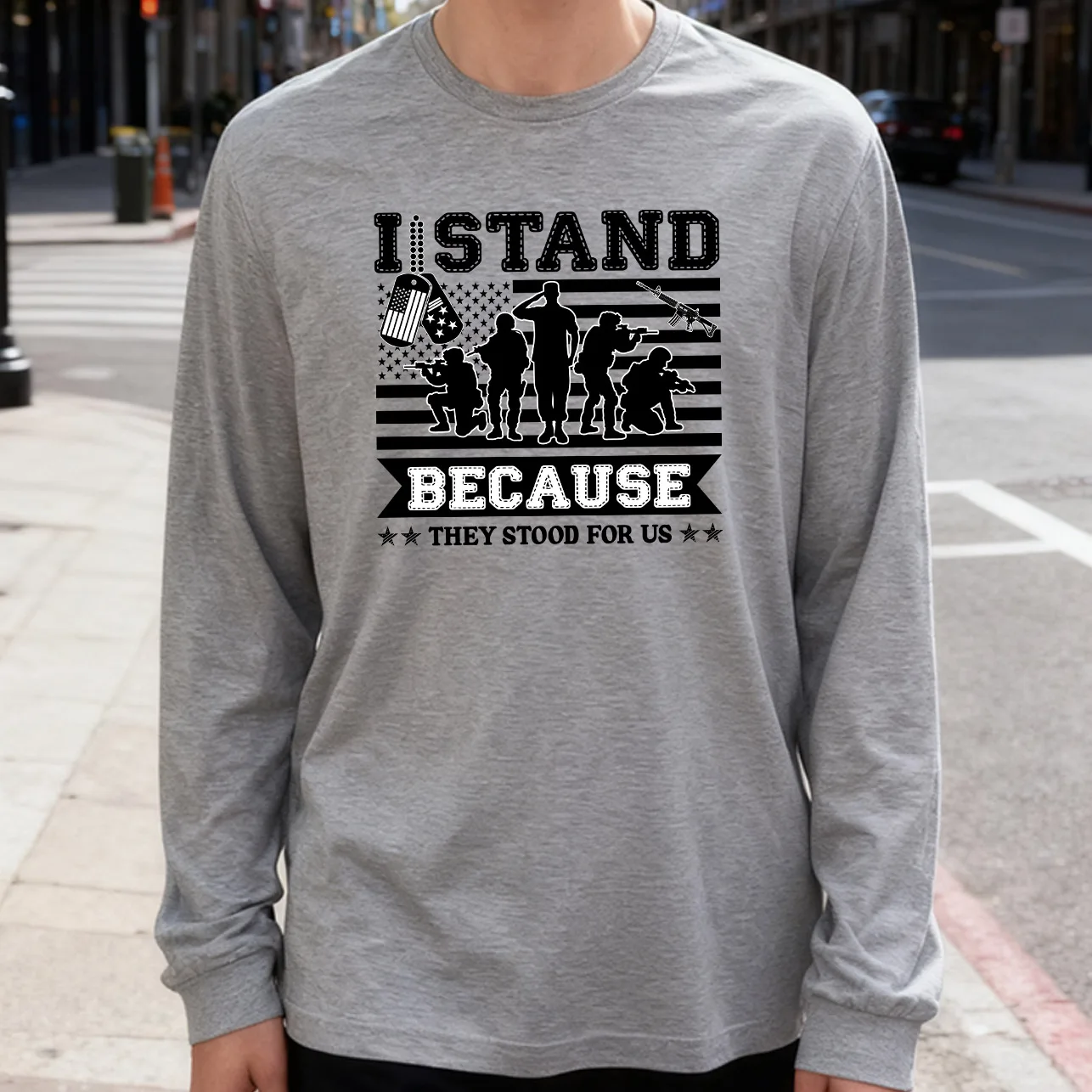 أنا أقف لأنهم يرتديوننا تي شيرت رجالي بأكمام طويلة 100% قطن 180 جرام رقبة دائرية نمط يومي غير رسمي ناعم وقابل للتنفس