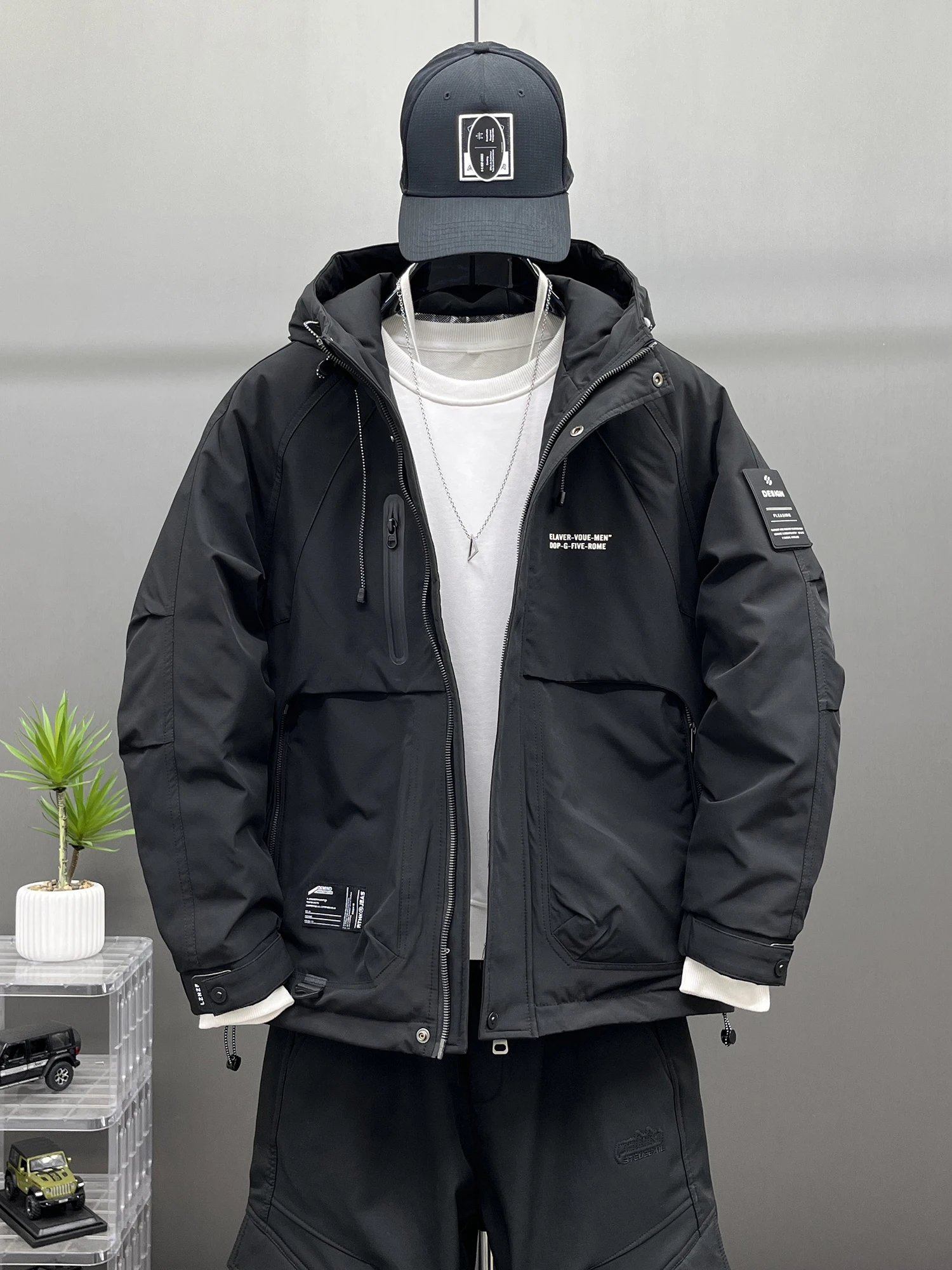 

Outdoor Workwear Trendy Brand New Winter Men's down Jaet Hooded Windproof Warmth Outerwear Polyester Fabric Youth Sle