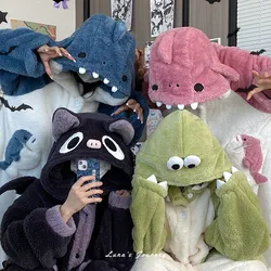 Winter Warm Bat Plush Pajamas Kawaii Cartoon Robe Cute Dual-use Sleepwear Halloween Costume Cloak Soft Homewear Blanket Cape