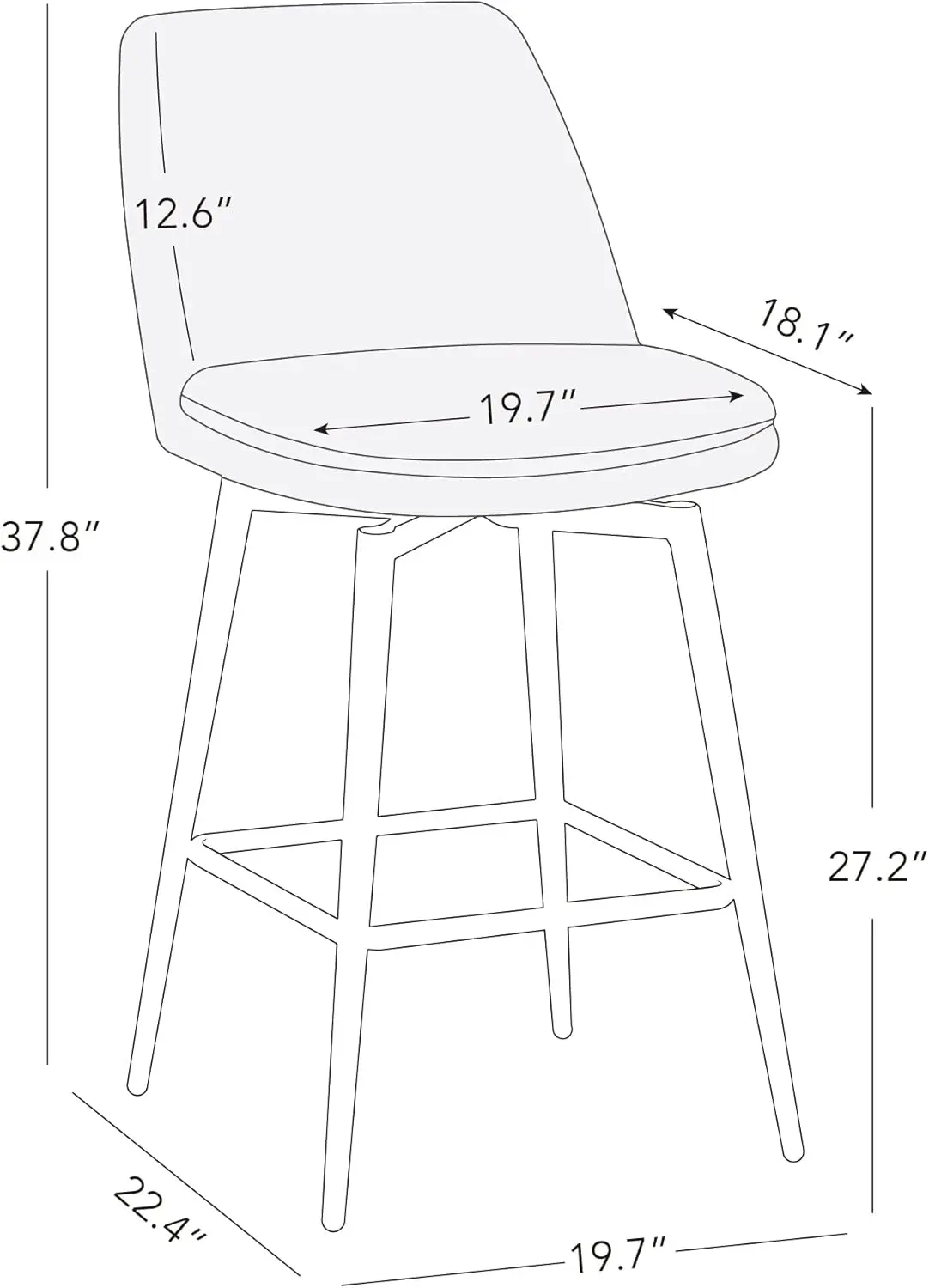 CHITA Counter Height Swivel Barstools FSC Certified Upholstered Fabric Bar Stools Set of 3 Metal Base 27.2