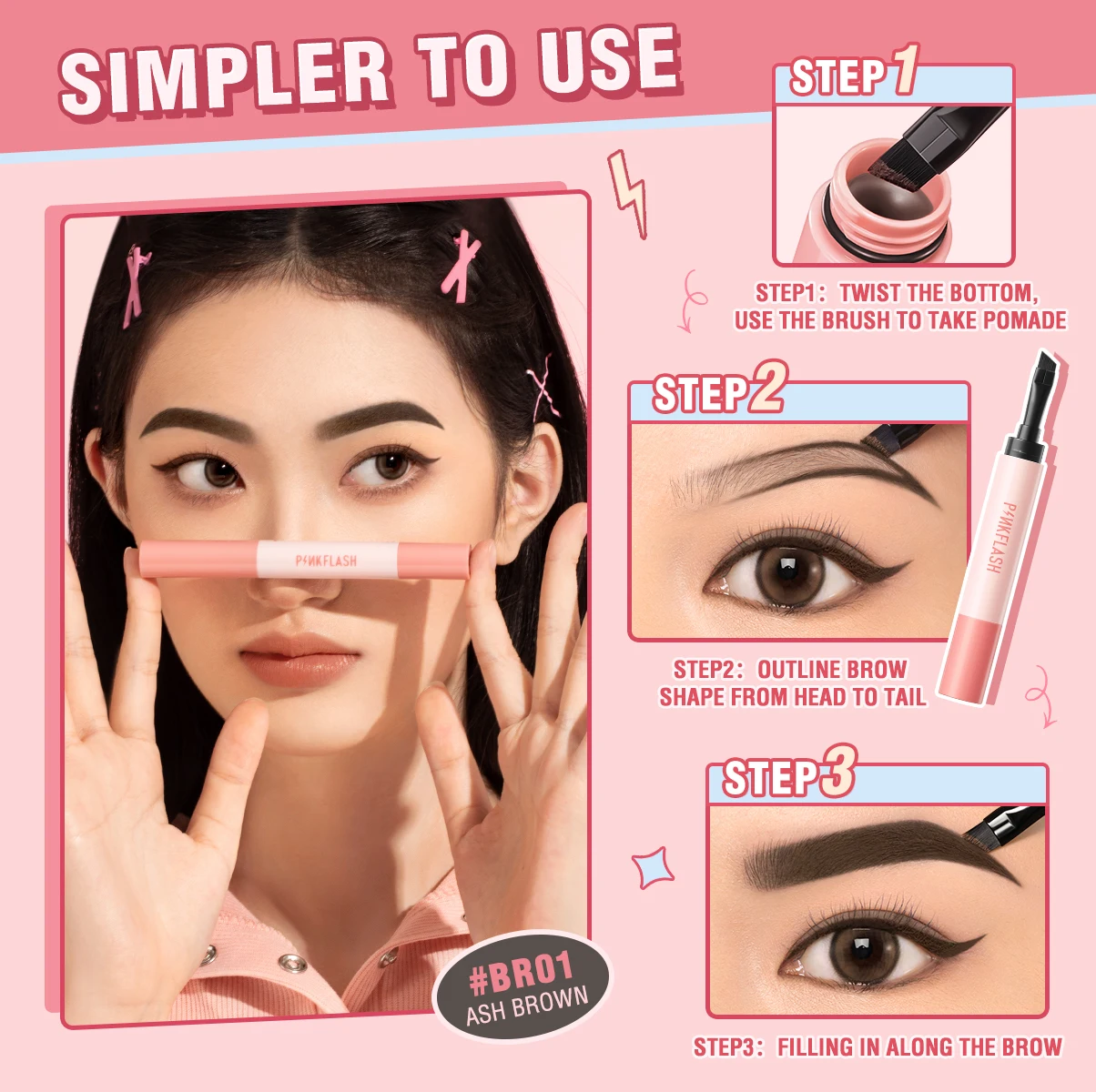 PINKFLASH Waterproof Eyebrow Pomade Enhancers Long-lasting Smooth Quick-drying 3 Colors Eye Brow Gel Tinted Makeup Cosmetics