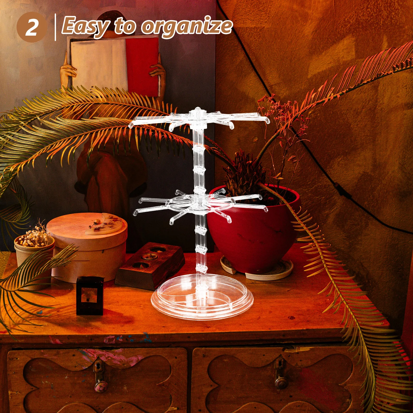 

Hanging Jewelry Organizer Display Rack 2-Tier Rotating Stand For Earrings Rings Necklaces Bracelets Storage Home Office