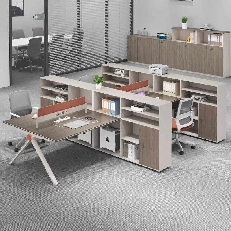 Office desks and chairs, simple modern screens, staff seats, work tables for 6 or 4 people, card seats