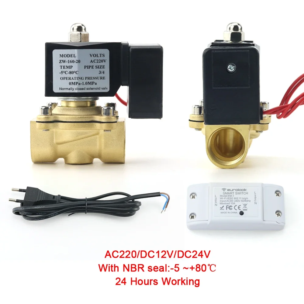 WiFi Electric Solenoid Valve Normally Closed DN15 DN20 220VAC Energy Saving Smart Switch for Water Control System