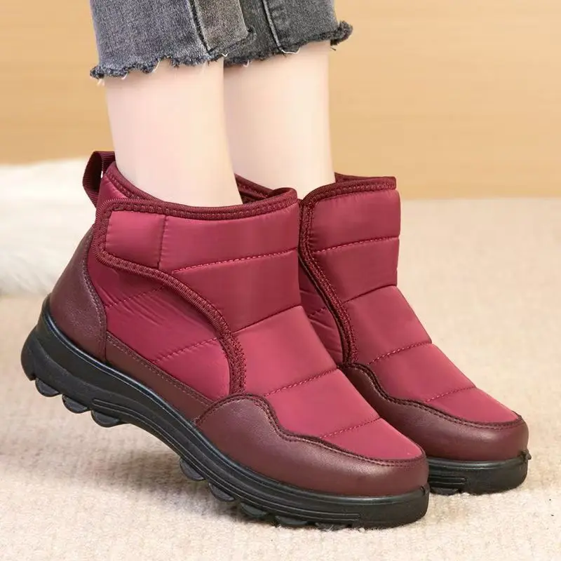 

Winter New Women Thick Sole Ankle Snow Boots Thicken Plush Keep Warm Waterproof Non Slip Lightweight Elderly Cotton Shoes