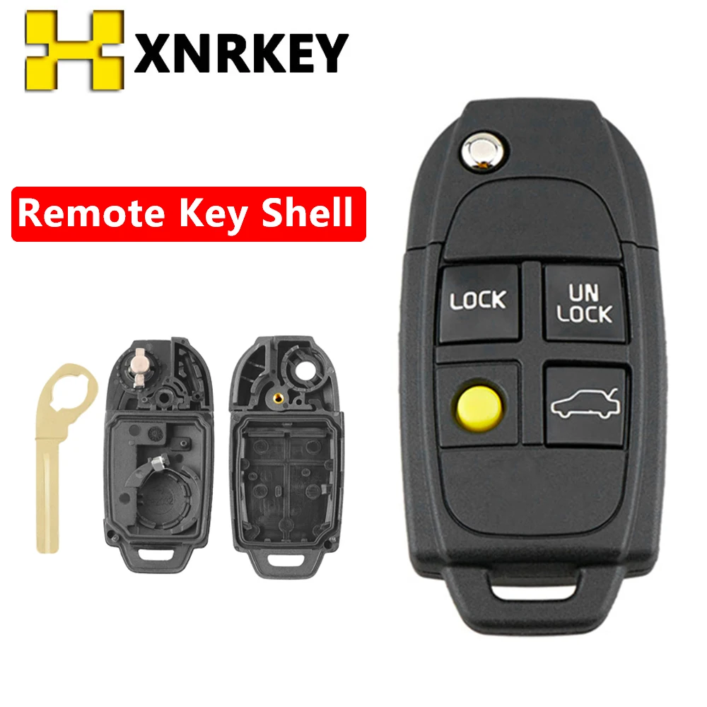 

XNRKEY Flip Remote Key Shell 4 Button for Volvo XC70 XC90 V40 V50 V70 V90 C30 C70 S40 S60 S70 S80 Replacement Key Case