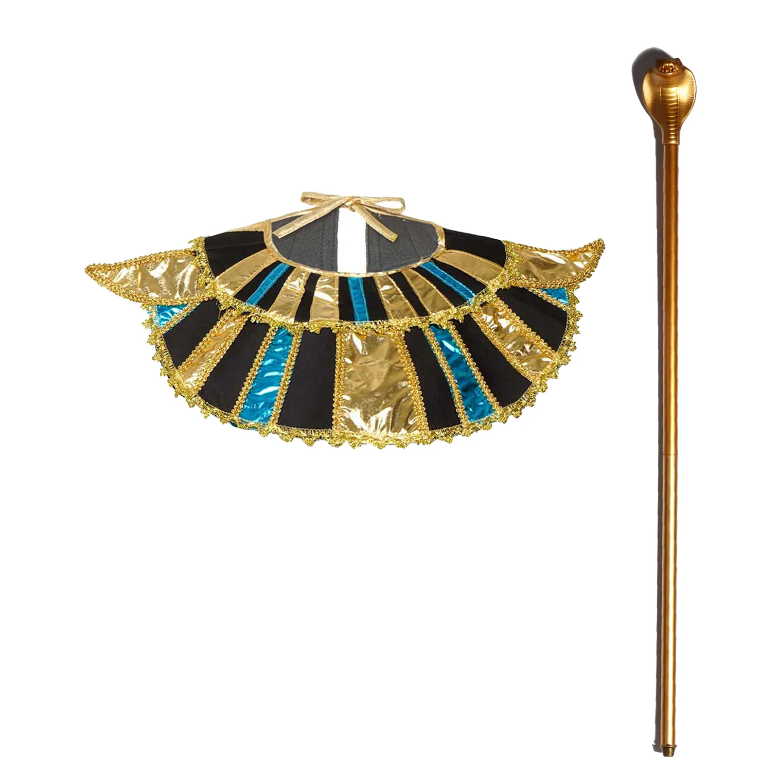 Frauen Halloween Ägyptischer Pharao Party Cosplay Maskerade Show Requisiten Set Abnehmbare Schlangenzepter mit Perücke Maske Hals Kragen Hut