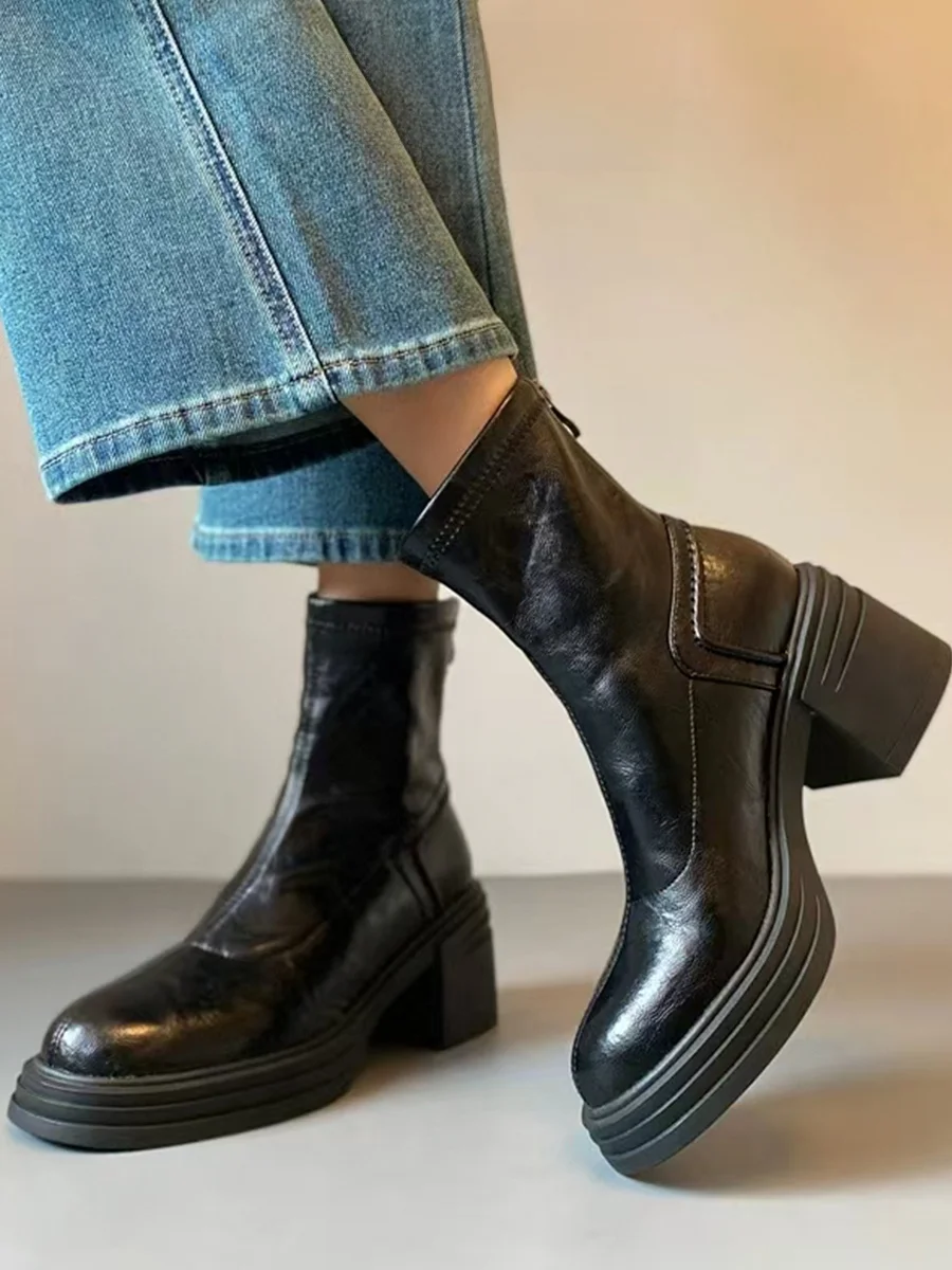 bottes-courtes-pour-femme-en-cuir-veritable-a-bout-rond-talon-epais-elastiques-et-ajustees-nouveaute-2025-style-britannique