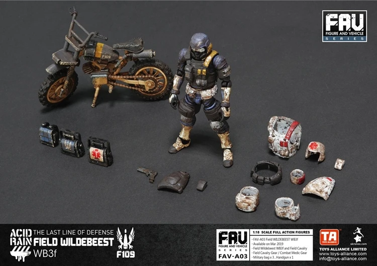 Acid Rain War 1/18 Scale Field Force 109 Series Wildebeest Medical Motorcycle Model DIY Accessories Toy for Collection