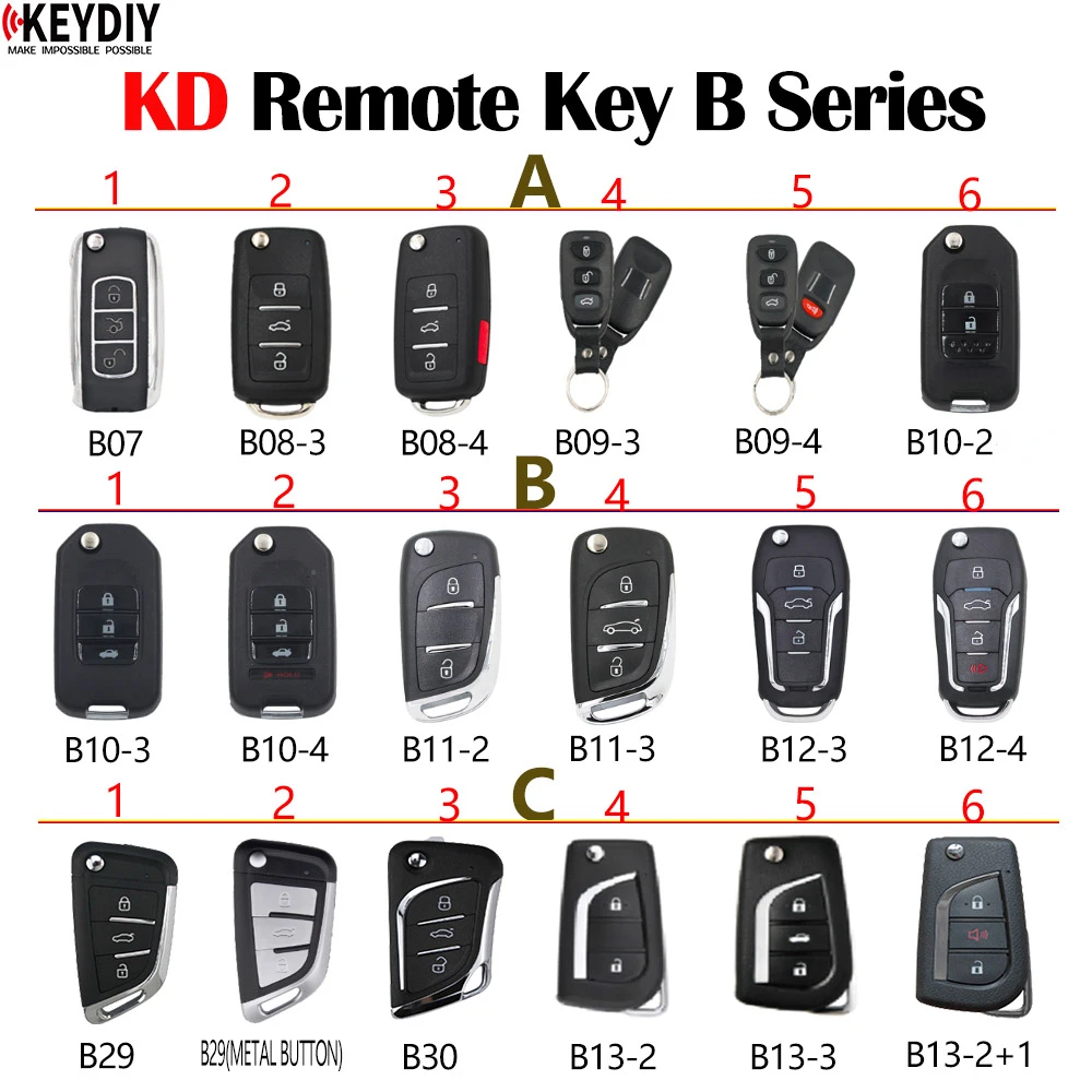 3PCS KEYDIY B07 B08 B09 B10-2 B10-3 B10-4 B11-2 B11-3 B12-3/4 B13 B29 B30 Universal B Series Remote for KD-X2/KD900/MINI KD